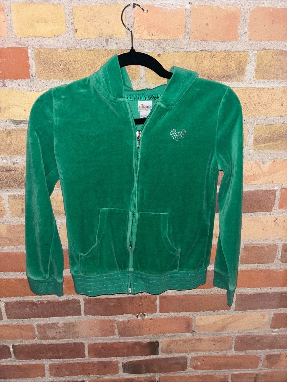 Circo Emerald Green Velour Zip Hoodie with Rhinestone Heart